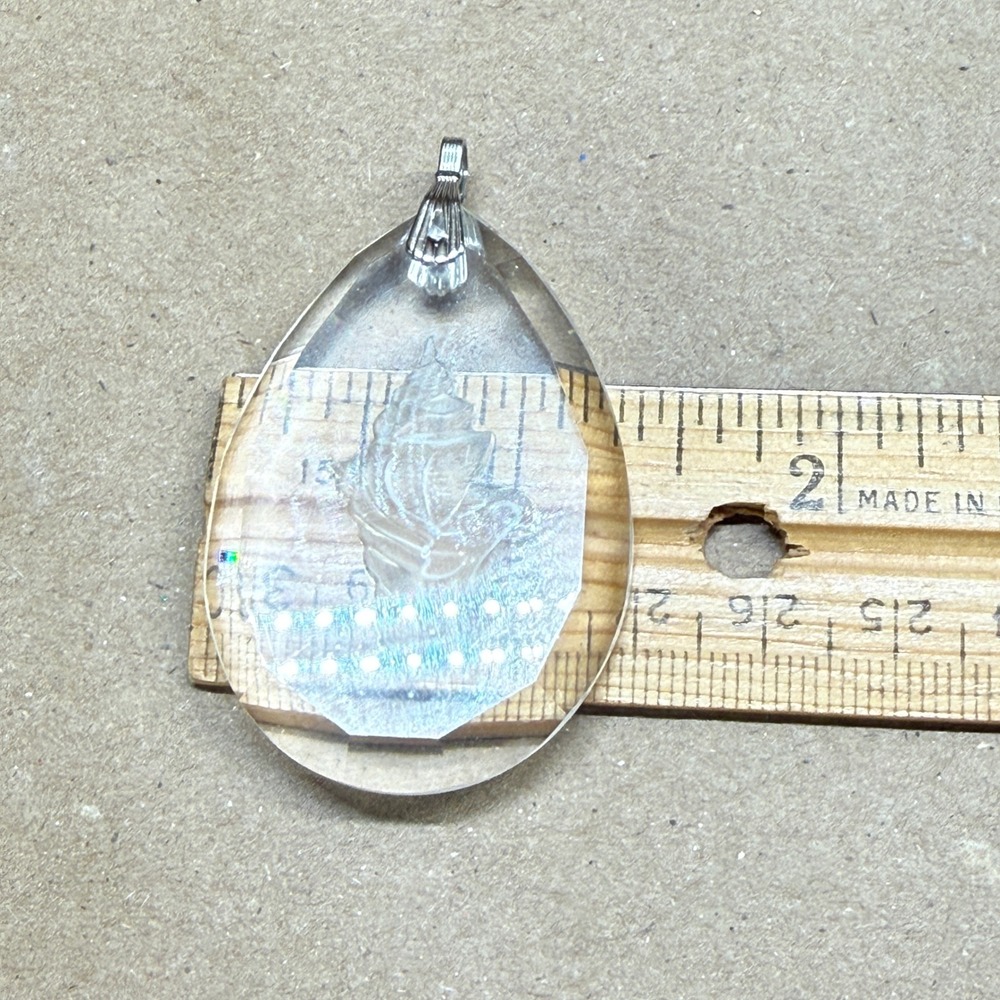 Vintage Hallmark Lead Crystal Frosted Seashell Teardrop Pendant Charm No Chain - Picture 6 of 6